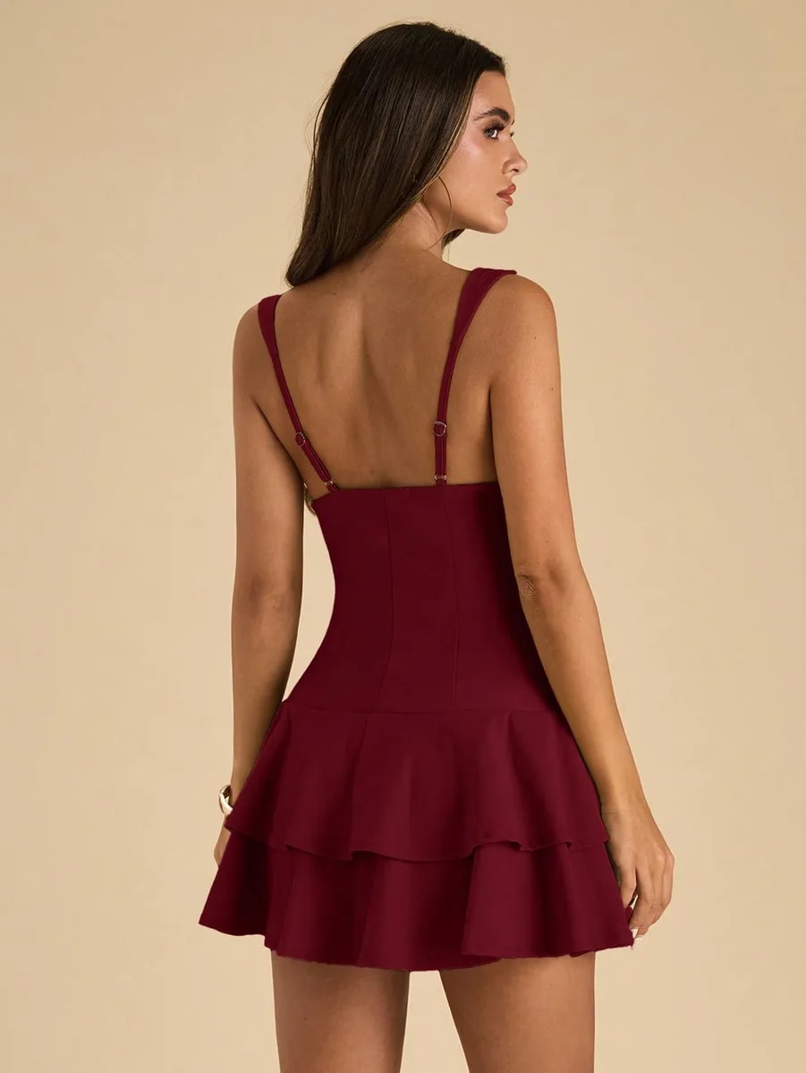 Vestido Mini Bordeaux Ruffle - vista 2